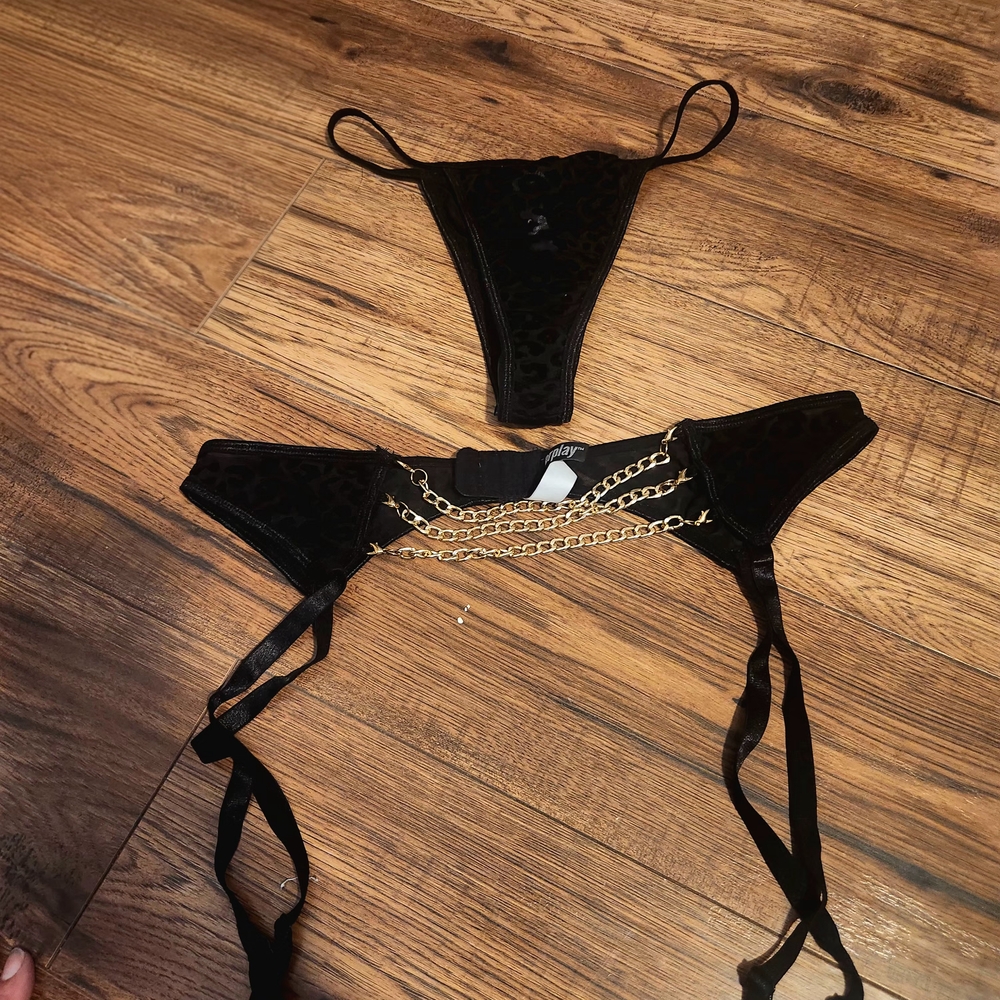 Forplay Black Panties with Gold Chain Accent